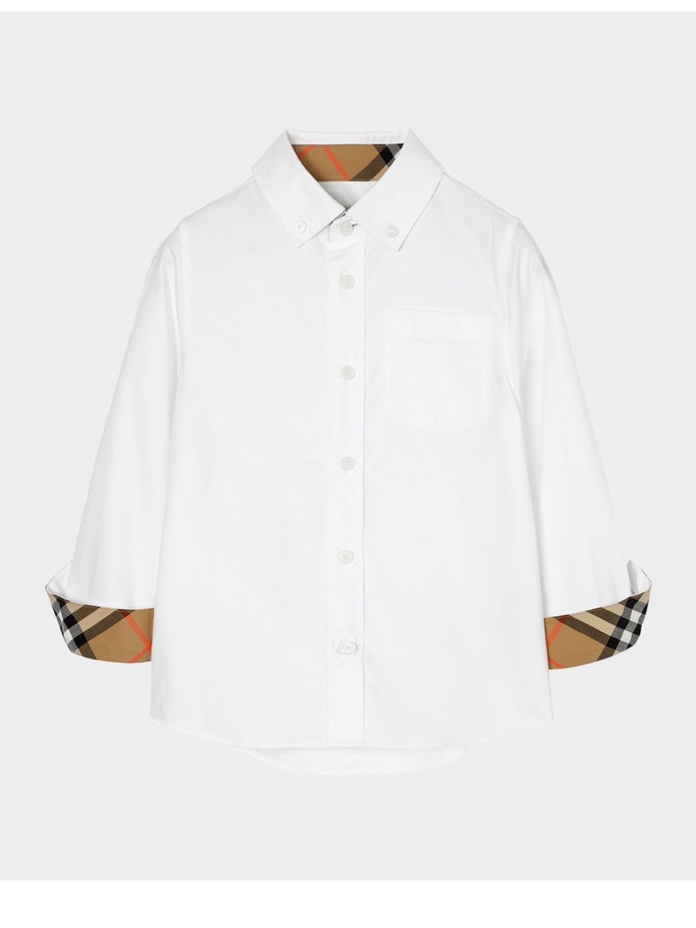 Burberry White Button-Down Shirt with Signature Plaid Cuffs